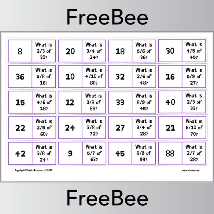 PlanBee FREE Fractions of Amounts Questions Loop Game | PlanBee
