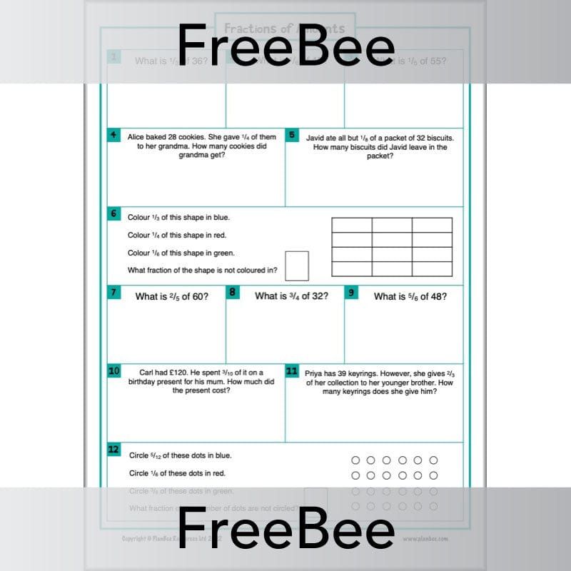 PlanBee FREE Fractions of Amounts Worksheet by PlanBee