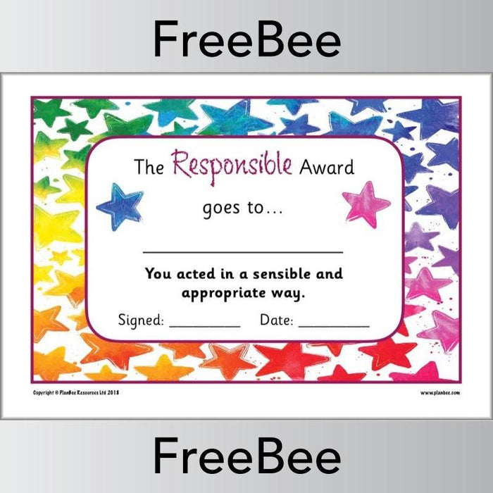 Free Responsible Character Trait Certificates by PlanBee