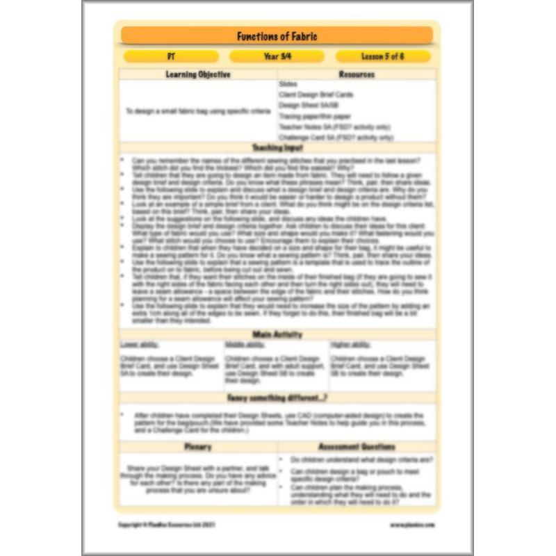 PlanBee Functions of Fabric | KS2 Textiles Project | PlanBee DT