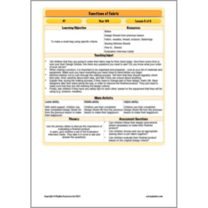 PlanBee Functions of Fabric | KS2 Textiles Project | PlanBee DT