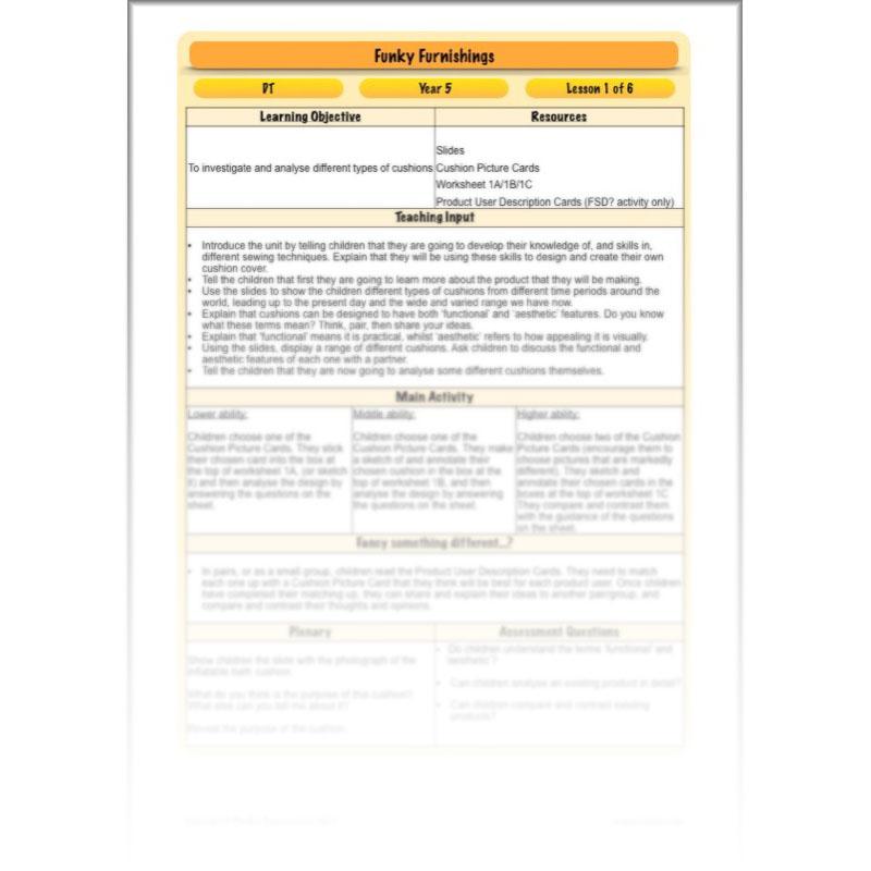 PlanBee Funky Furnishings KS2: DT Lesson Plans for Year 5 & 6