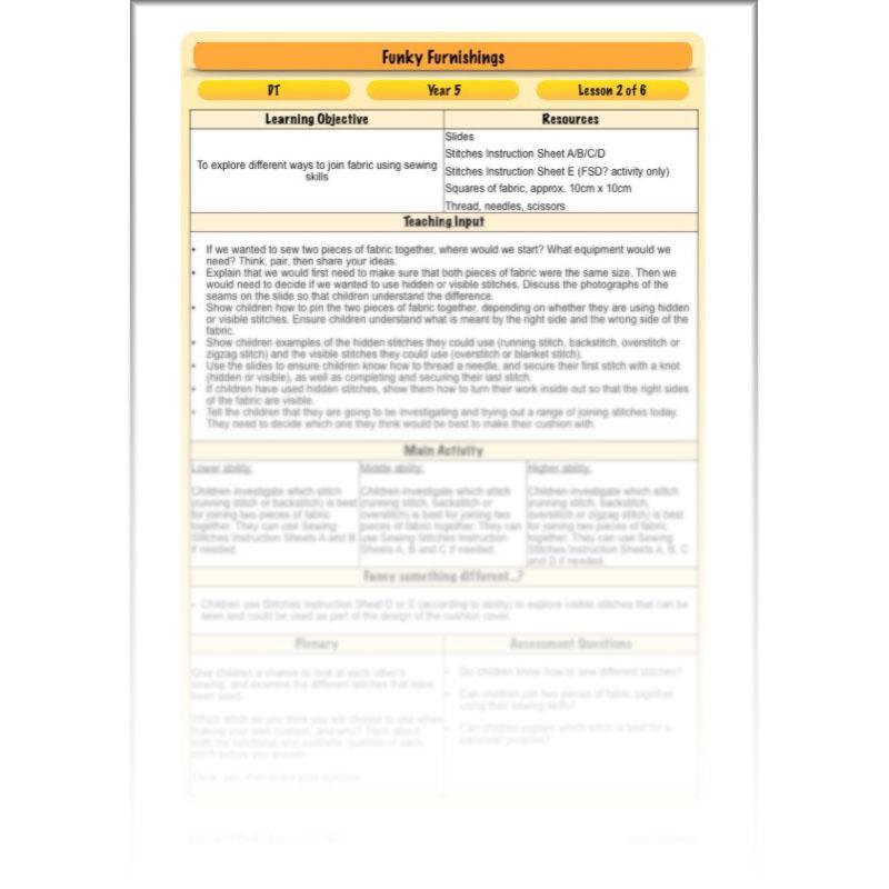 PlanBee Funky Furnishings KS2: DT Lesson Plans for Year 5 & 6