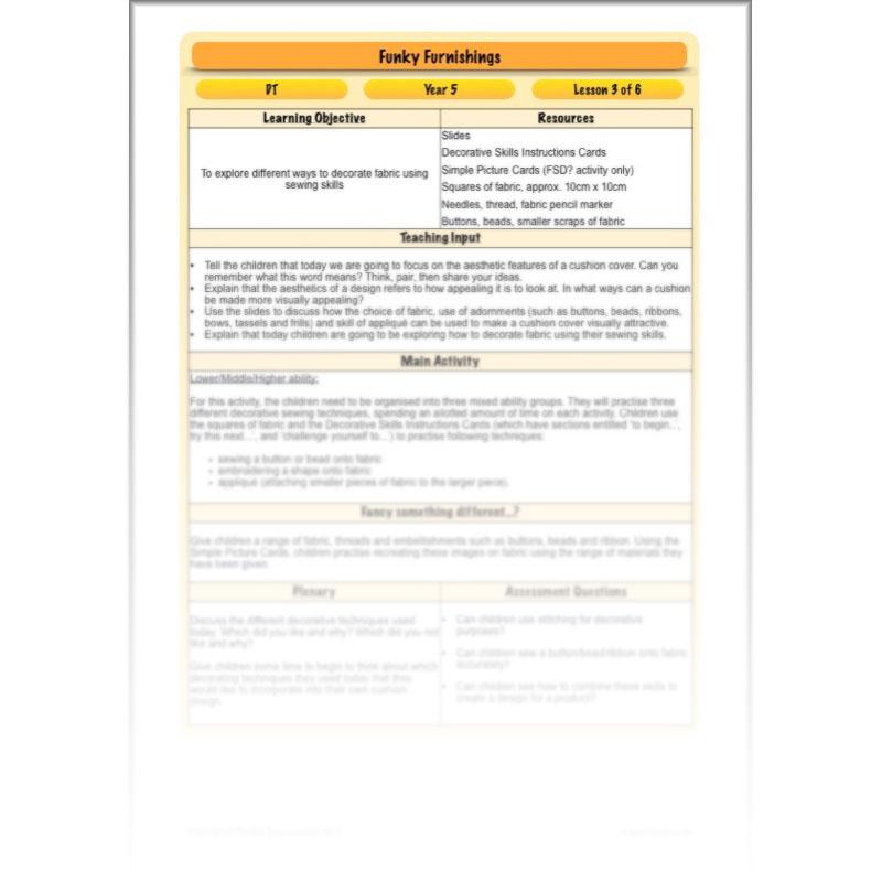 PlanBee Funky Furnishings KS2: DT Lesson Plans for Year 5 & 6