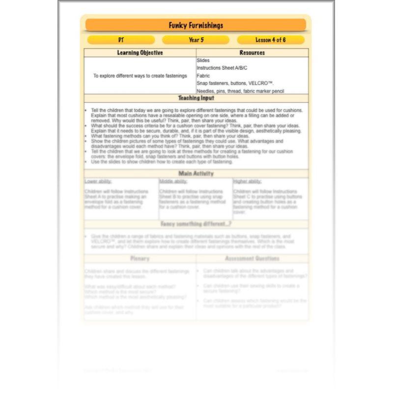 PlanBee Funky Furnishings KS2: DT Lesson Plans for Year 5 & 6