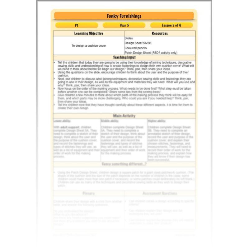 PlanBee Funky Furnishings KS2: DT Lesson Plans for Year 5 & 6