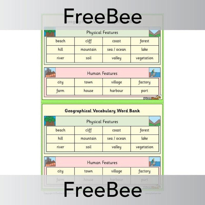 PlanBee Free KS1 Geographical Vocabulary Word Bank by PlanBee