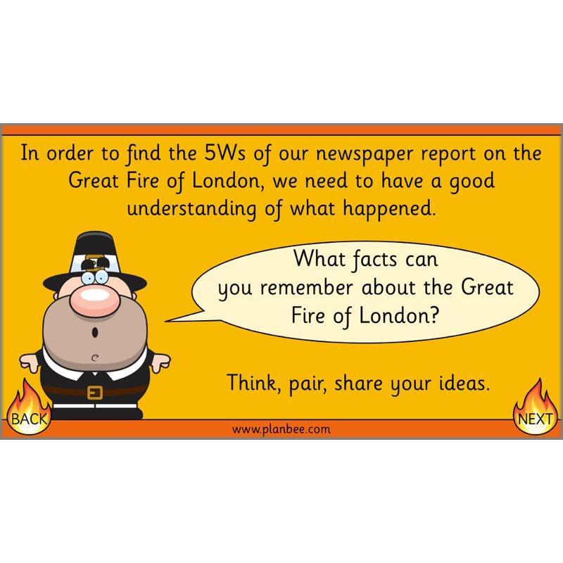 PlanBee Great Fire of London Newspaper Reports KS1 English Plans