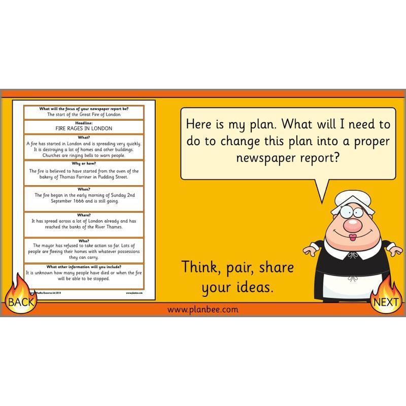 PlanBee Great Fire of London Newspaper Reports KS1 English Plans