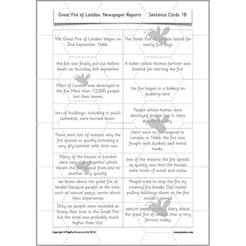 PlanBee Great Fire of London Newspaper Reports KS1 English Plans