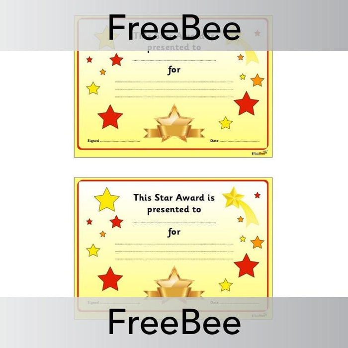 Free PDF Gold Star Award Certificate by PlanBee