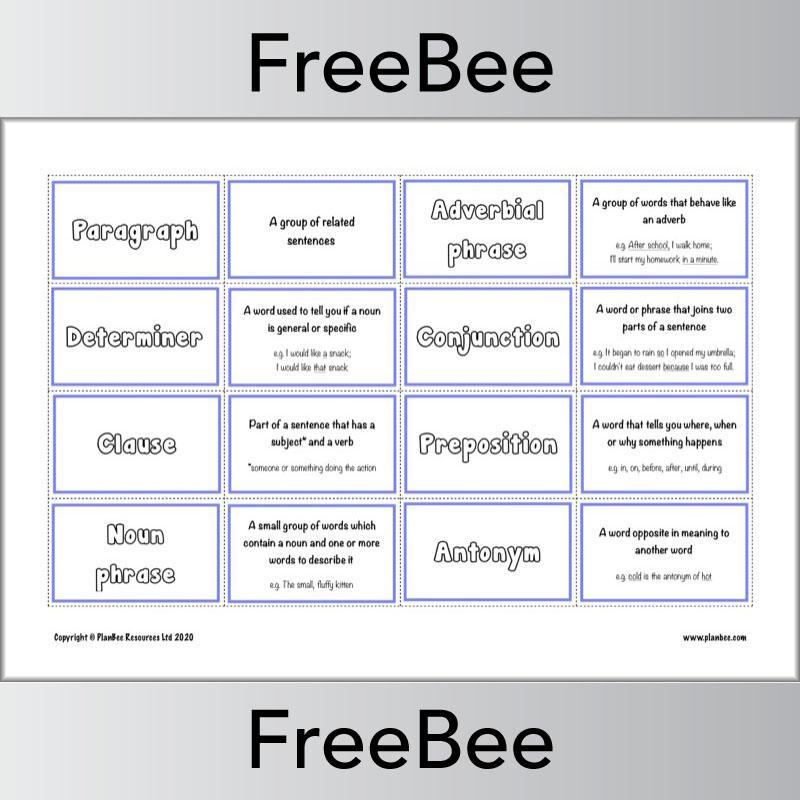 PlanBee Free Grammar Glossary for KS2 by PlanBee