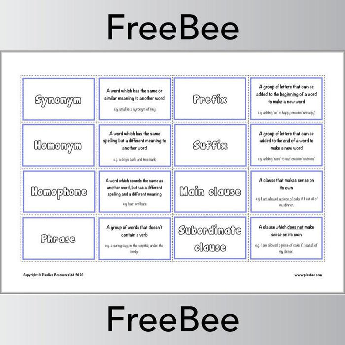 PlanBee Free Grammar Glossary for KS2 by PlanBee