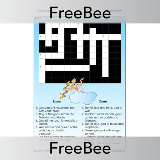 Free Greek Gods Crossword | PlanBee FreeBees