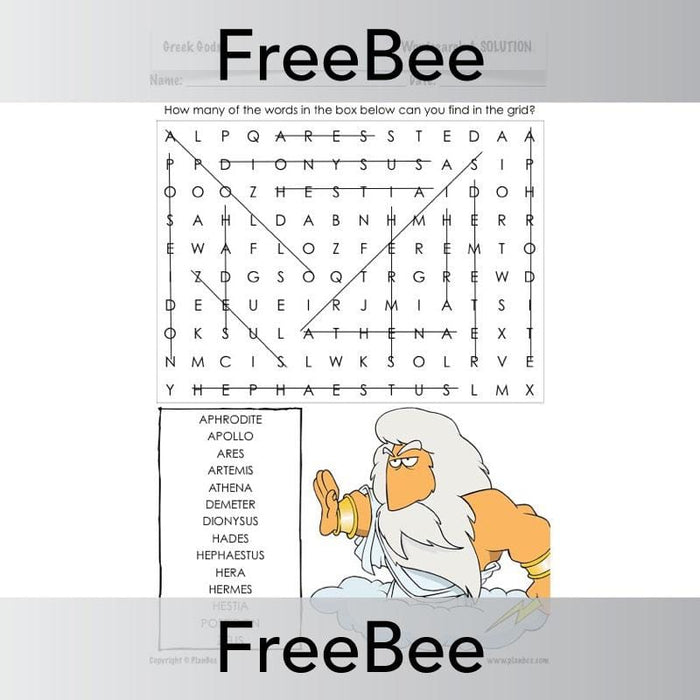 Greek Gods and Goddesses Word Search Answers for KS2 Kids | PlanBee