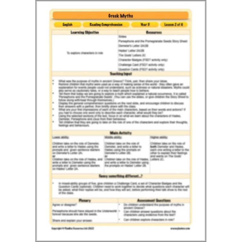 PlanBee Greek Myths KS2 English Lessons | Year 5 | PlanBee