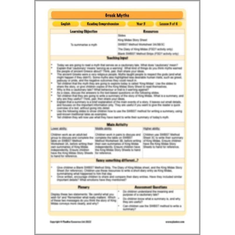 PlanBee Greek Myths KS2 English Lessons | Year 5 | PlanBee