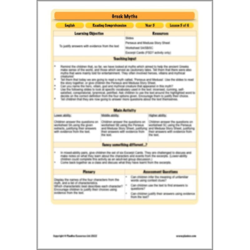 PlanBee Greek Myths KS2 English Lessons | Year 5 | PlanBee