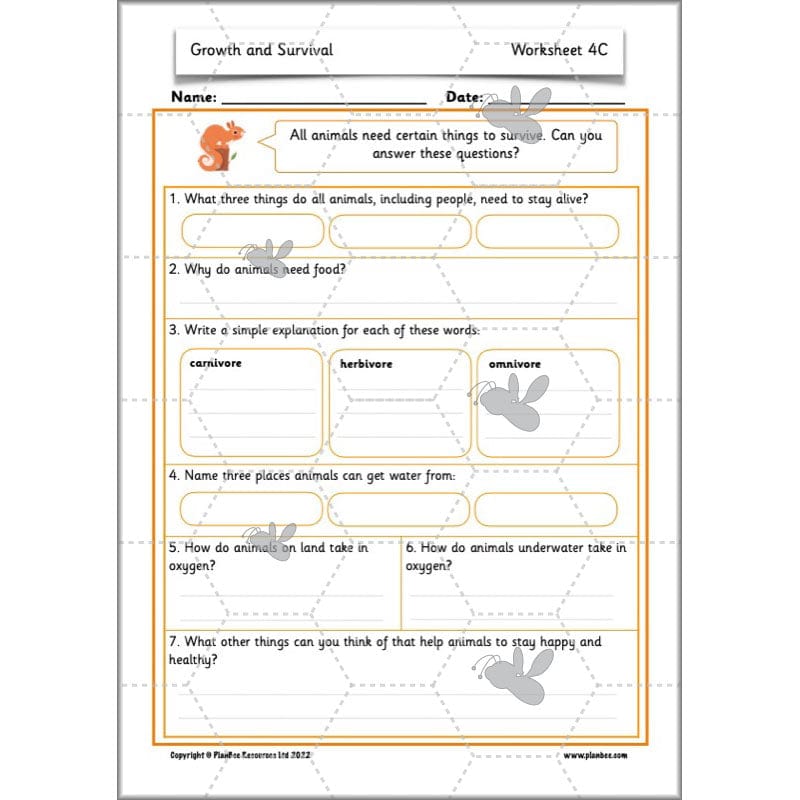 PlanBee Growth and Survival: Animals including Humans Year 2 Science