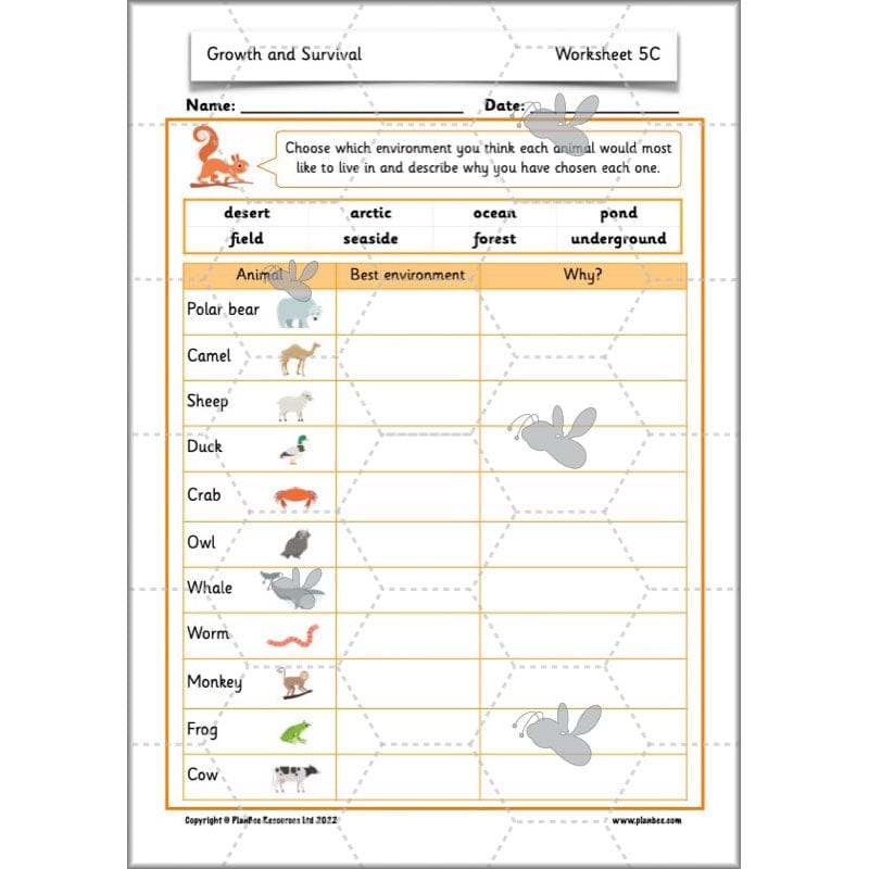 PlanBee Growth and Survival: Animals including Humans Year 2 Science