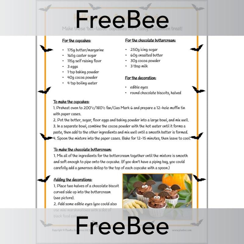 PlanBee FREE Halloween Cupcake Recipe by PlanBee