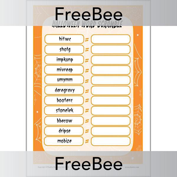 PlanBee FREE downloadable Halloween Word Scramble Game by PlanBee