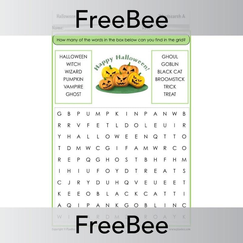 PlanBee FREE Halloween Word Search created by PlanBee