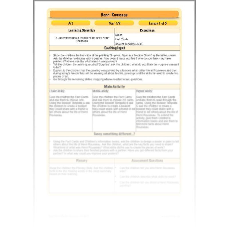 PlanBee Henri Rousseau KS1 Art Lessons created by PlanBee