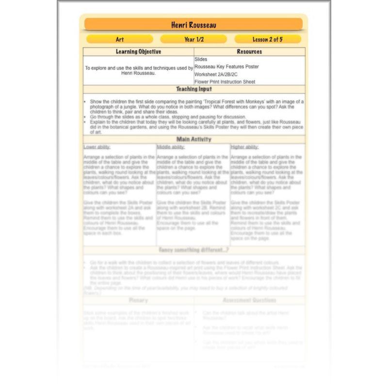 PlanBee Henri Rousseau KS1 Art Lessons created by PlanBee