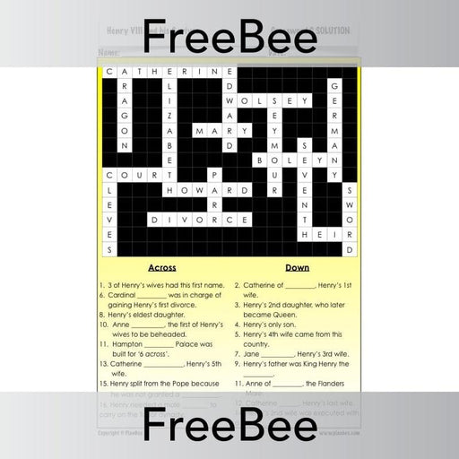 PlanBee Henry VIII Crossword | PlanBee FreeBees