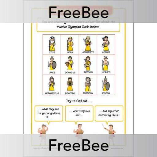 Free Printable 12 Olympic Gods Activities Sheets by PlanBee