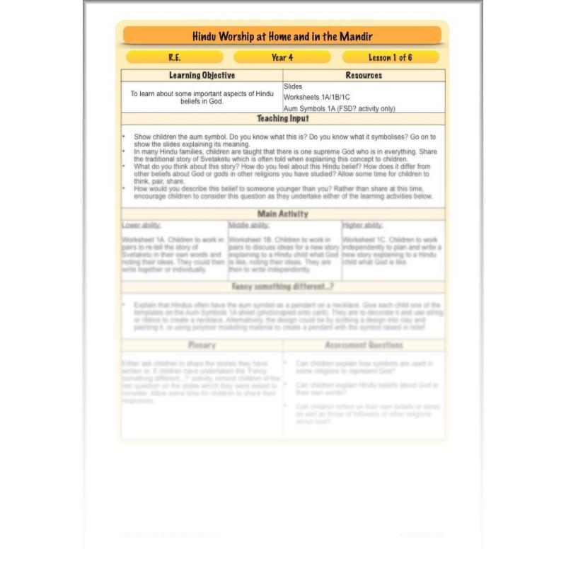 PlanBee Where do Hindus worship? Hindus Home and Mandir KS2 lessons