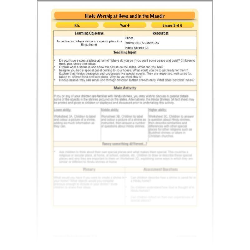 PlanBee Where do Hindus worship? Hindus Home and Mandir KS2 lessons