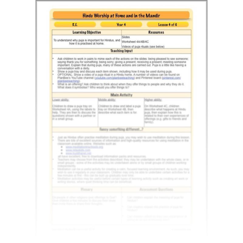 PlanBee Where do Hindus worship? Hindus Home and Mandir KS2 lessons