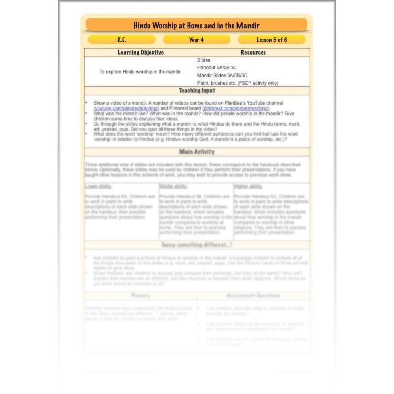 PlanBee Where do Hindus worship? Hindus Home and Mandir KS2 lessons