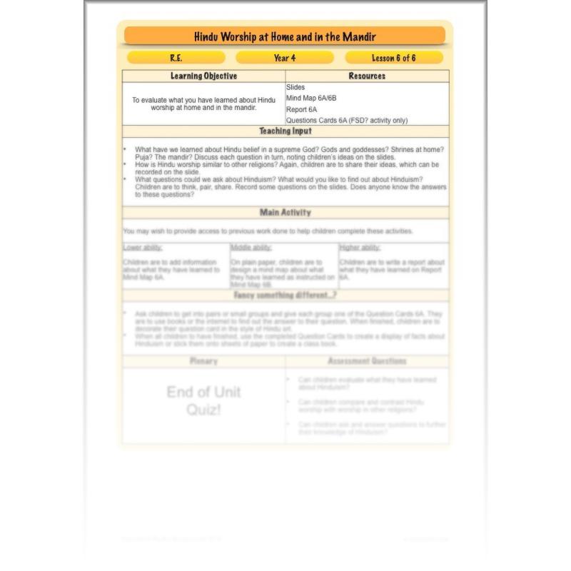 PlanBee Where do Hindus worship? Hindus Home and Mandir KS2 lessons