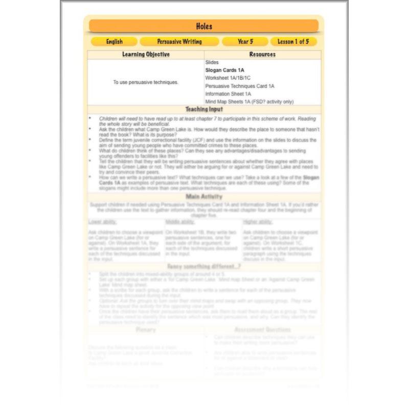 Persuasive Writing KS2 | Holes Planning Year 5 | PlanBee