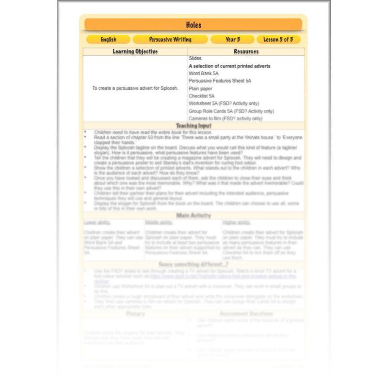 Persuasive Writing KS2 | Holes Planning Year 5 | PlanBee