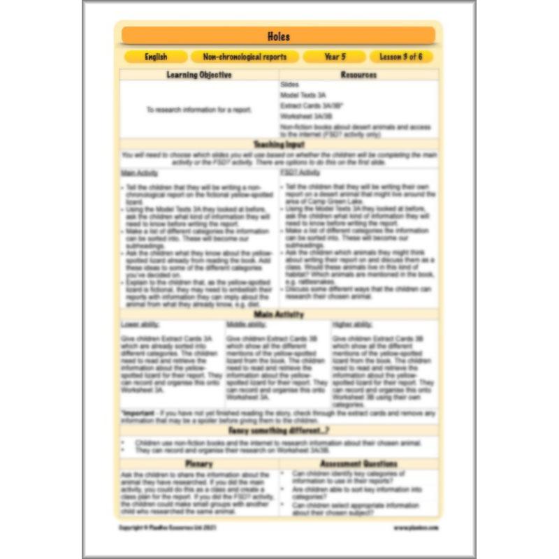 Holes | Non-chronological Reports Year 5 | PlanBee