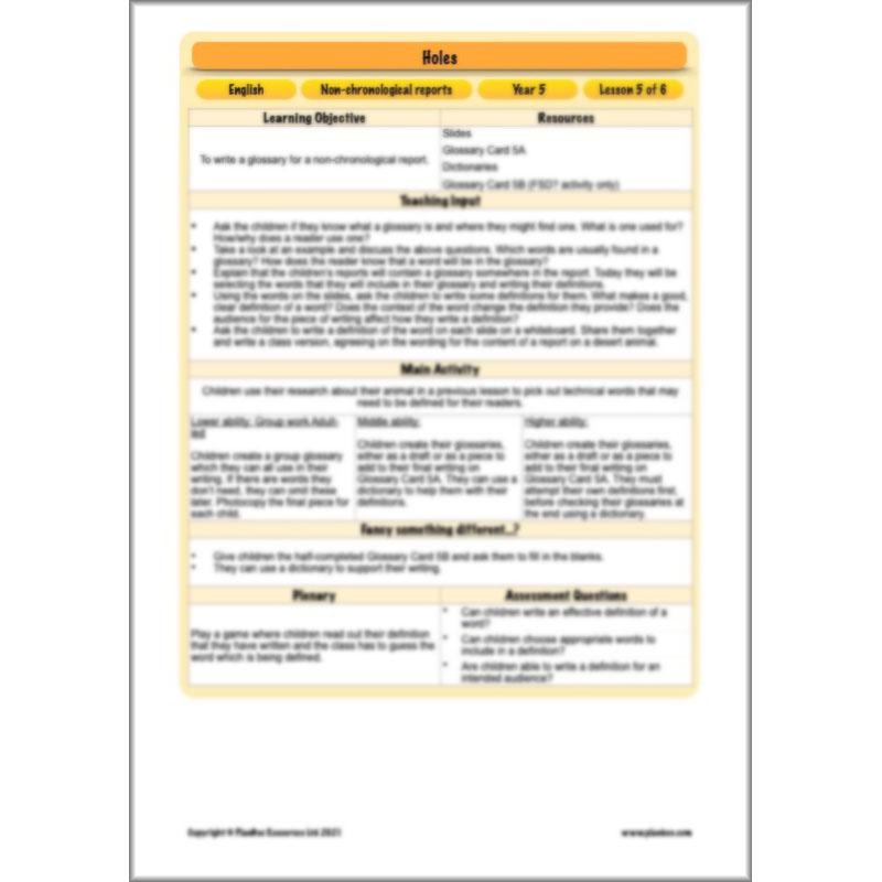 Holes | Non-chronological Reports Year 5 | PlanBee