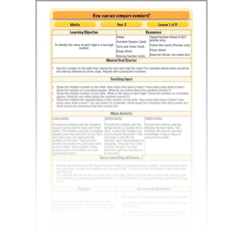 PlanBee How Can We Compare Numbers? Place Value & Number Year 2 Maths Plans