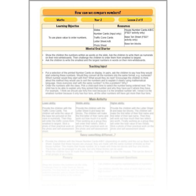 PlanBee How Can We Compare Numbers? Place Value & Number Year 2 Maths Plans