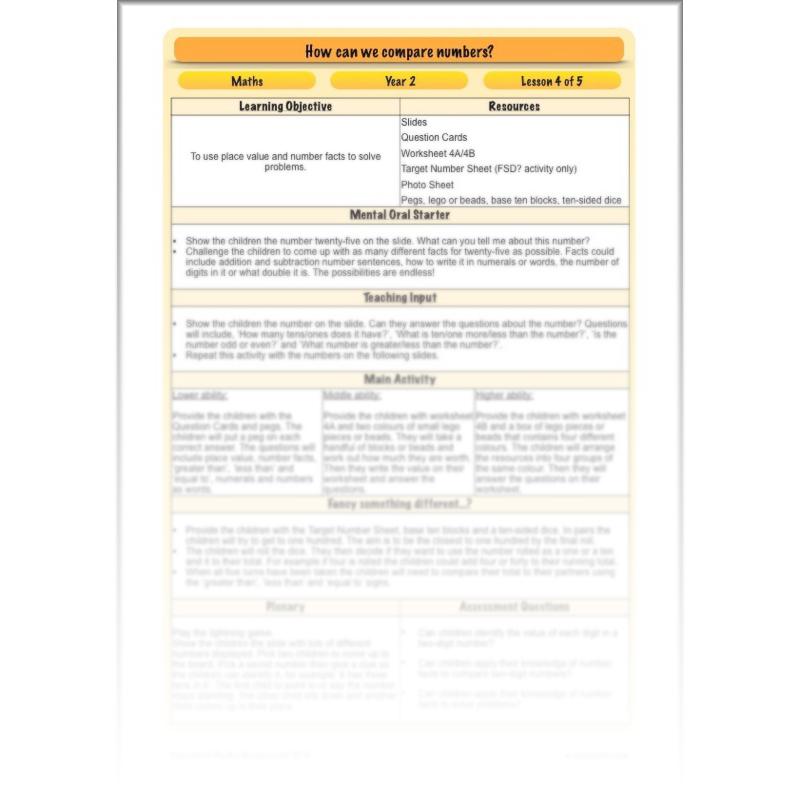 PlanBee How Can We Compare Numbers? Place Value & Number Year 2 Maths Plans