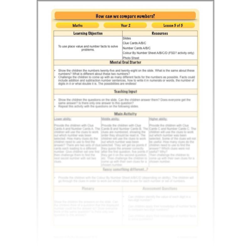 PlanBee How Can We Compare Numbers? Place Value & Number Year 2 Maths Plans