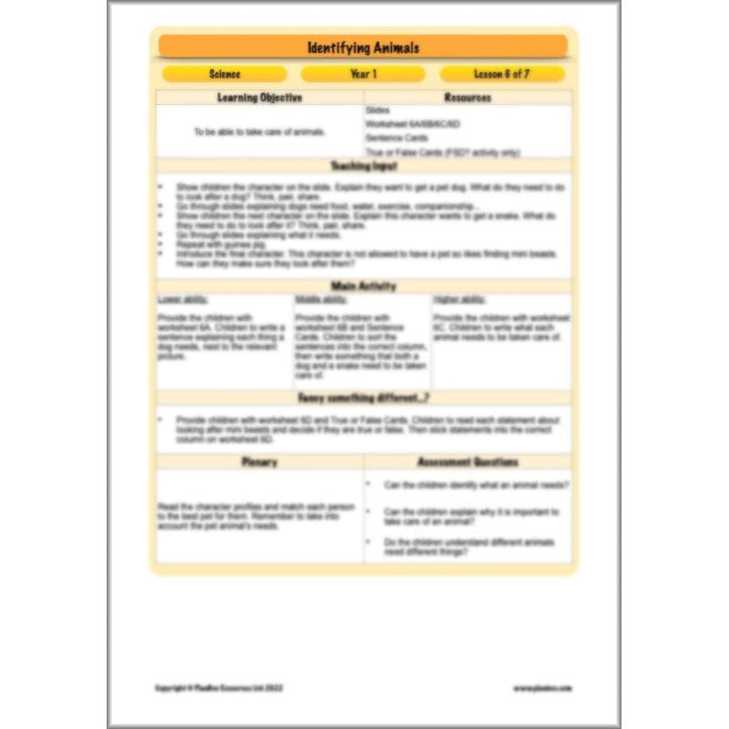 PlanBee Animals Year 1 | Science Lessons KS1 by PlanBee