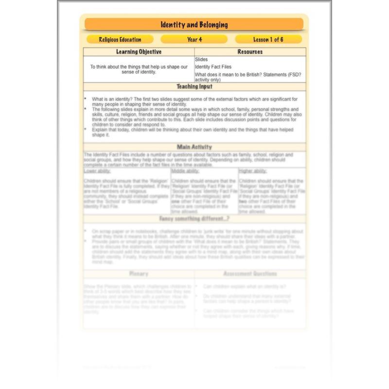 PlanBee Identity and Belonging Year 4 KS2 RE Lesson Pack by PlanBee