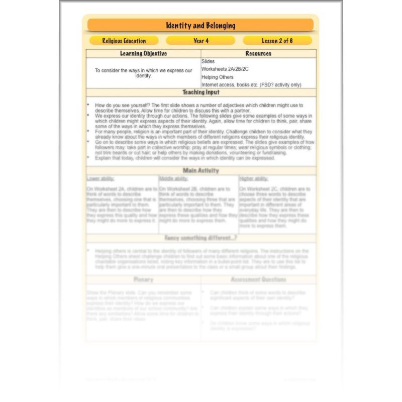 PlanBee Identity and Belonging Year 4 KS2 RE Lesson Pack by PlanBee