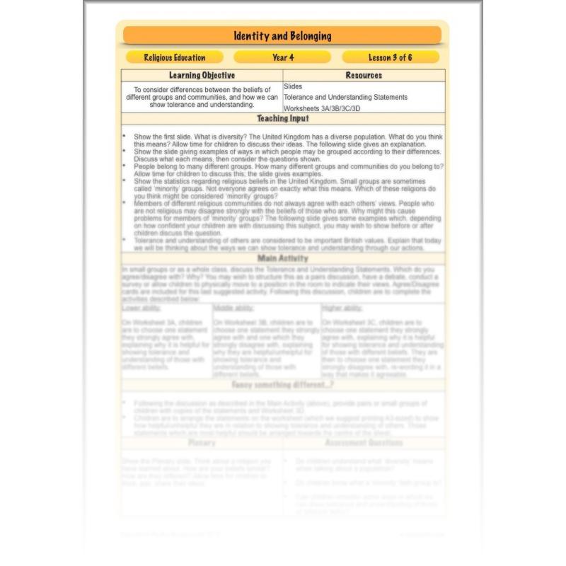 PlanBee Identity and Belonging Year 4 KS2 RE Lesson Pack by PlanBee