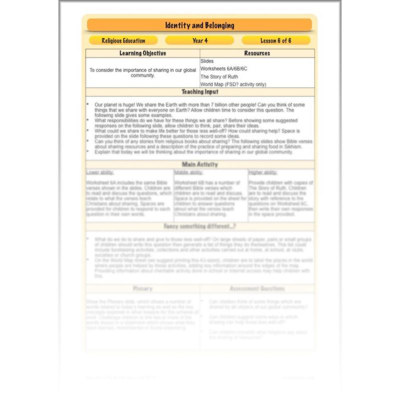 PlanBee Identity and Belonging Year 4 KS2 RE Lesson Pack by PlanBee