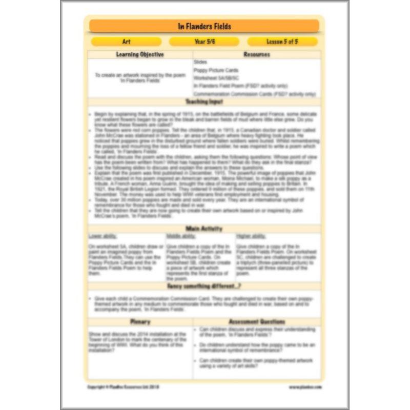 PlanBee WW1 Art Ideas KS2 In Flanders Fields Art Lessons by PlanBee